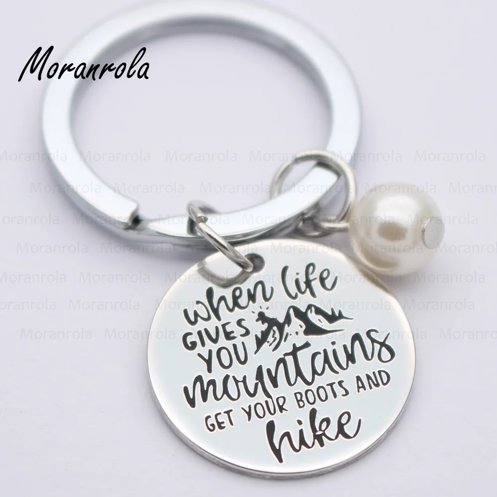 New arried &quotWhen Life Gives You Mountains Get Your Boots And Hike &quotCopper necklace Keychain charm Inspirational Hiking jewelry |