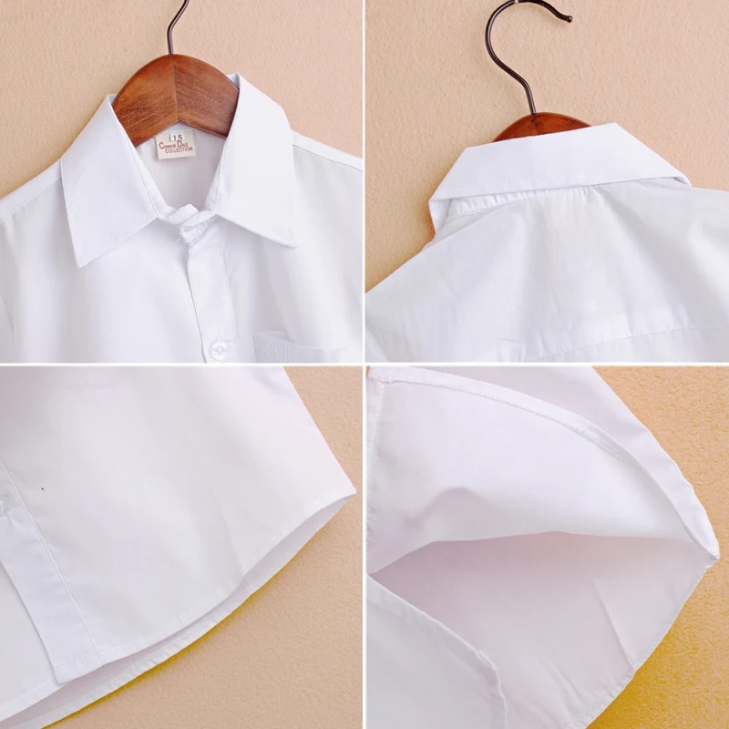 Простые Летние рубашки для мальчиков чисто белого цвета с длинным рукавом 100%