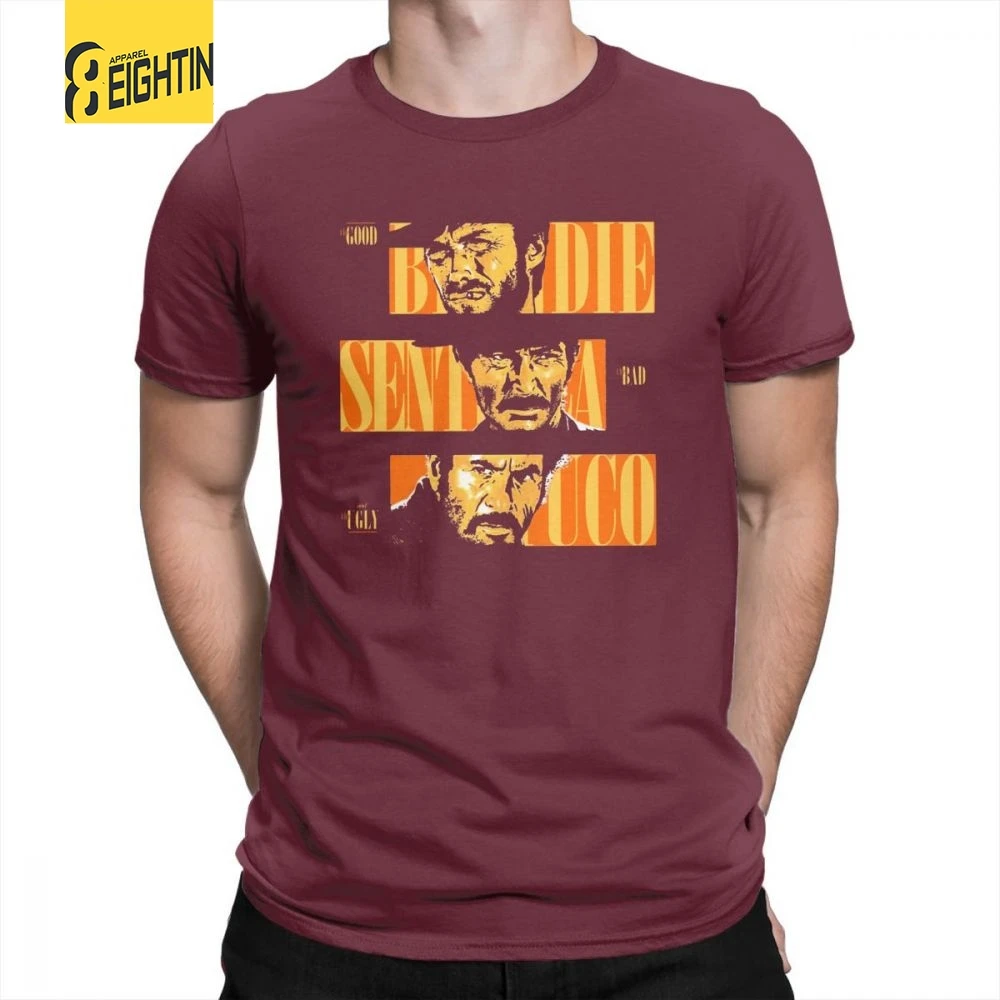 Футболка The Good The Bad And The Uglystrong Clint Eastwood, Мужские Винтажные Футболки с круглым воротником и коротким рукавом из хлопка - Цвет: Burgundy