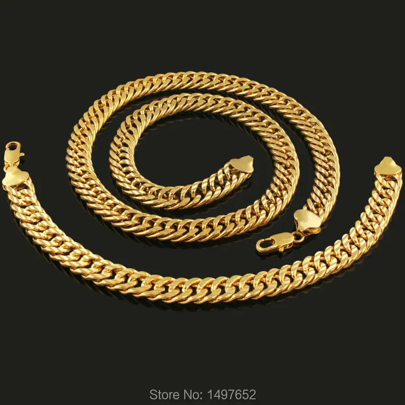 Комплект ювелирных изделий для мужчин и женщин, ожерелье-цепочка и браслет золотого цвета, модные свадебные аксессуары Комплект ювелирных изделий для мужчин и женщин, ожерелье-цепочка и браслет золотого цвета, модные свадебные аксессуары