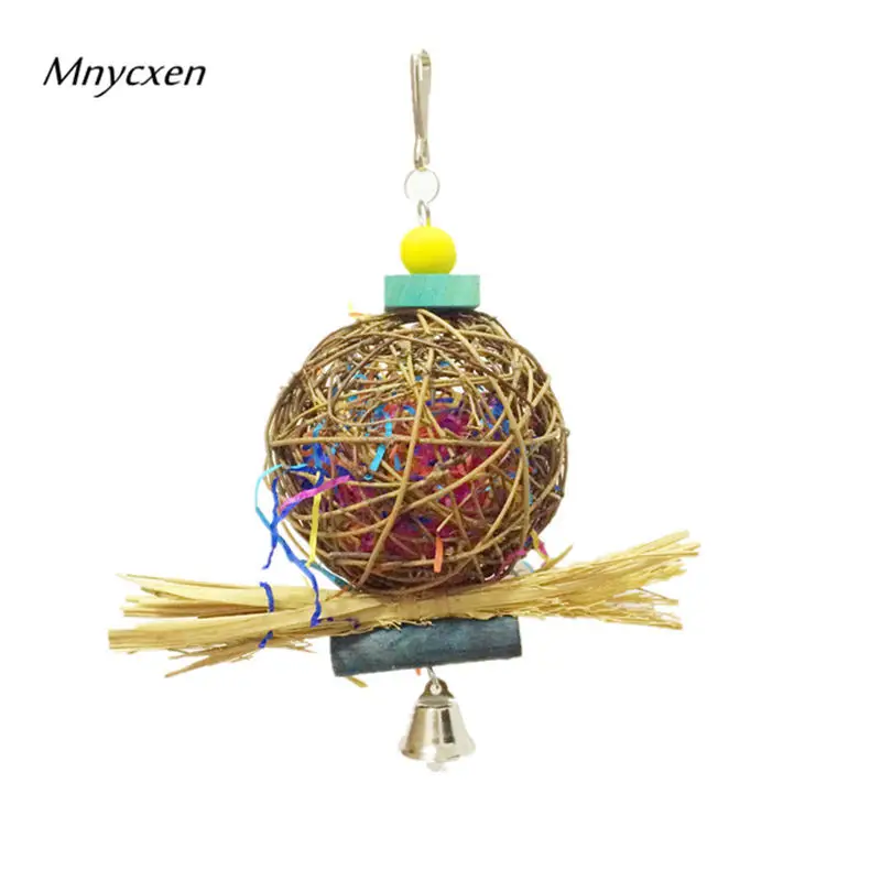 Birds Parrots Toys Wood Knitted Rattan Ball Swing Chewing Bite Hanging Rope Cage Accessories Parakeet Cockatiel Bird Toy @W | Дом и сад