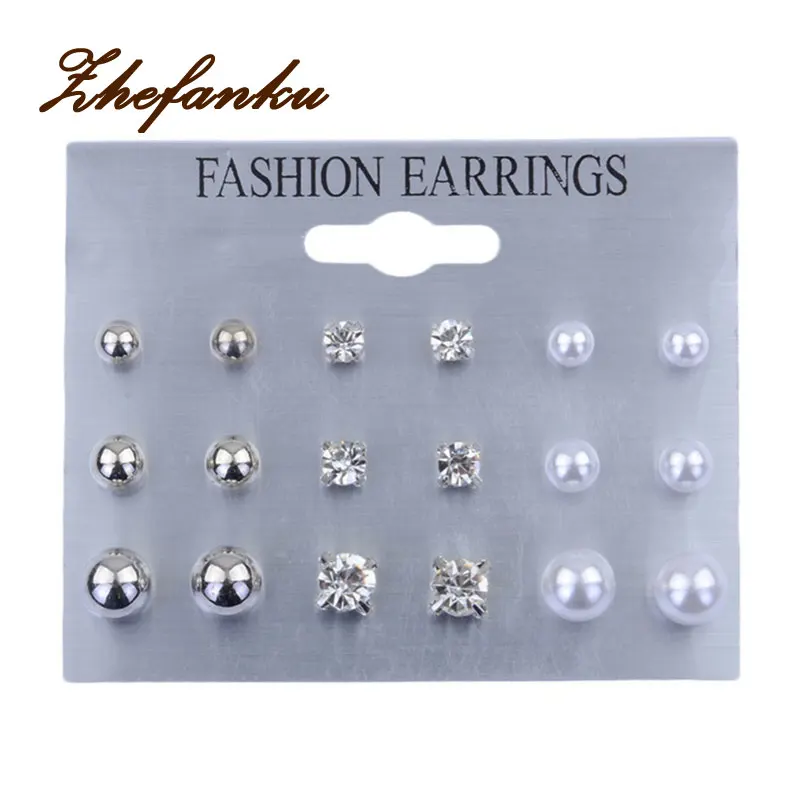 9 пар/компл. модная Имитация жемчуга стразы серьги-гвоздики Классическая