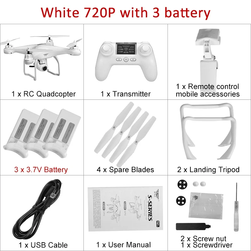 720P White 3 battery SJRC S20W двойной gps динамический слежение wifi FPV с 1080 P/720 P широкоугольная камера мульти батареи RC Дрон Квадрокоптер VS X21 - Цвет: 720P White 3 battery