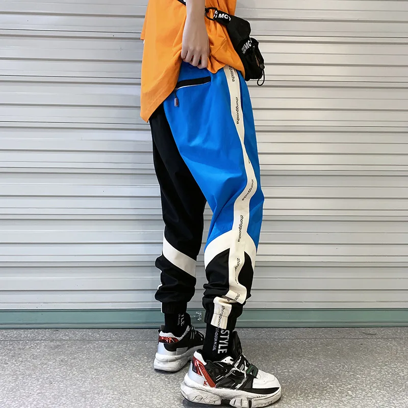 Харадзюку хип-хоп цветной блок пэчворк Карго штаны-шаровары мужские