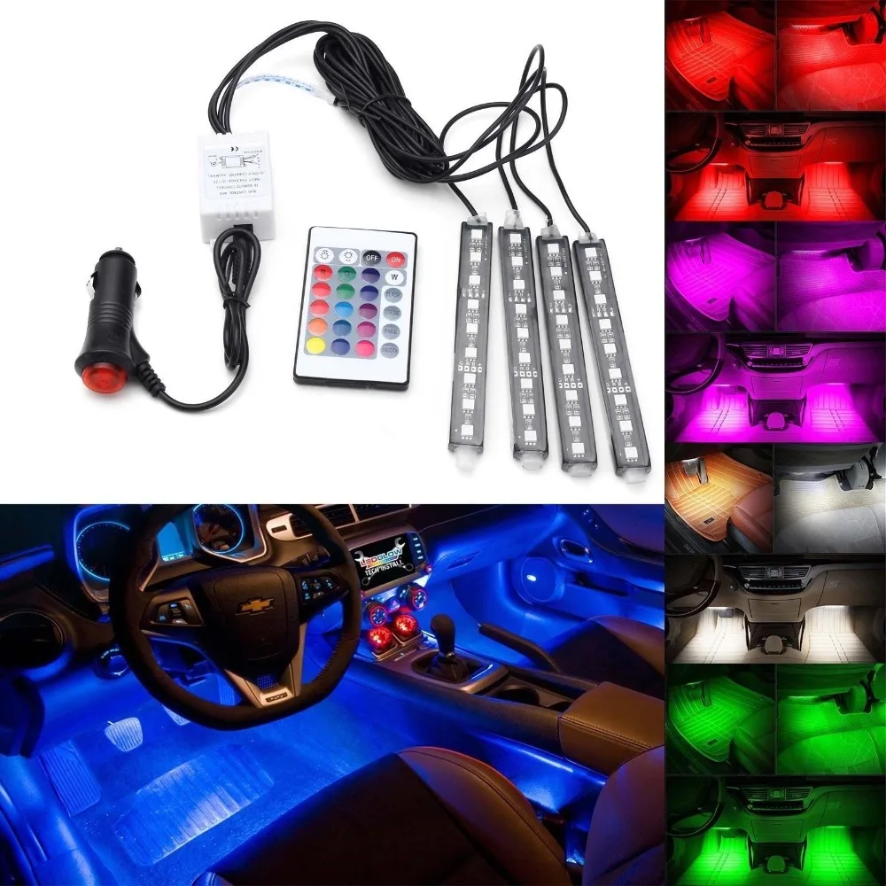 Автомобильные RGB Светодиодные полосы света цвета декоративная Атмосфера лампы
