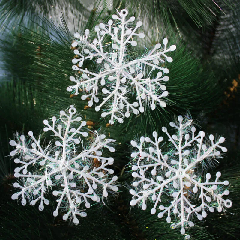 

30pcs Silver Glitter Christmas Pastic Snowflakes Lace Hanging Craft Felt White Snowflake Snow Flake Xmas Tree Decorations Party