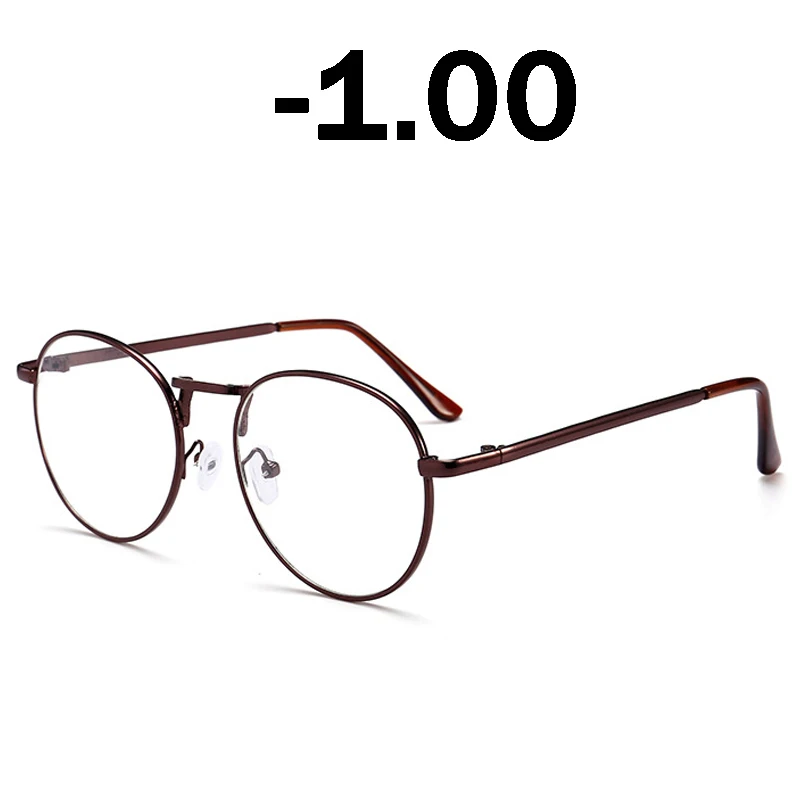 Brown -1.00 Elbru очки для близорукости, мужские очки в металлической оправе, очки для близорукости, женские близорукие очки-1 1,5 2 2,5 3 3,5 4 - Цвет оправы: Brown -1.00
