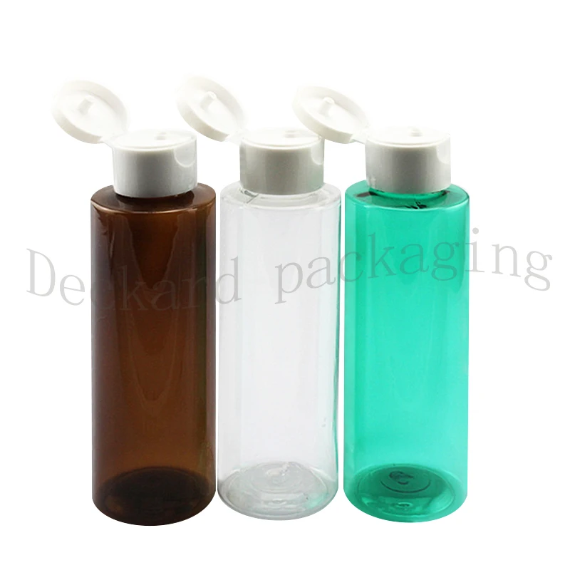 

50pcs 120ml travel DIY pet plastic clear green brown bottle flip top cap shampoo Shower Gel container