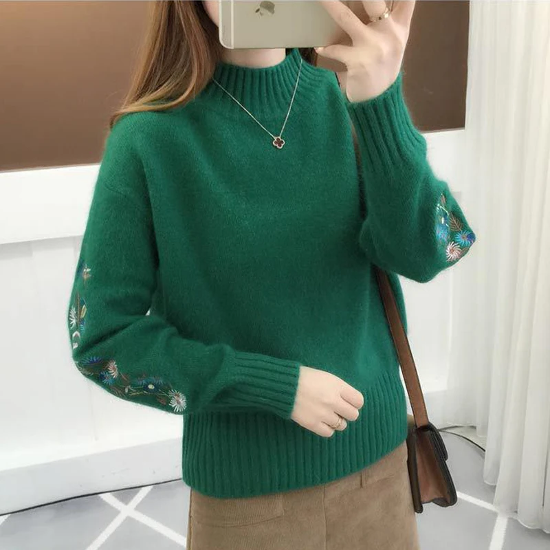 New Autumn Winter Warm Women Long Sleeve Embroidery Knitted Pullover Sweaters Ladies Crochet Sweater Female Tops High Quality | Женская