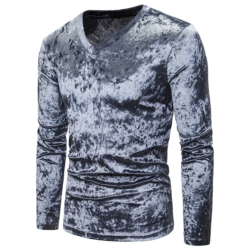 Футболка мужская с длинным рукавом велюровая фланелевая тенниска V образным
