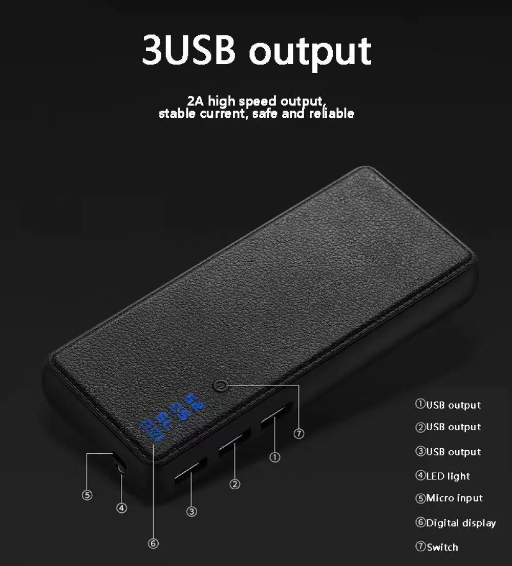 20000 внешний аккумулятор 3USB lcd Внешний портативное зарядное устройство для