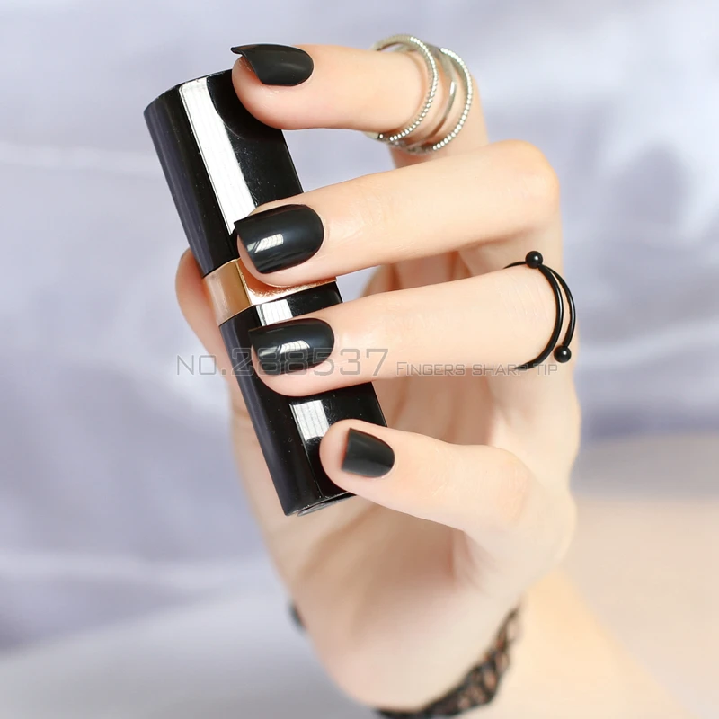 Модный 24 шт. накладные ногти черного цвета короткий абзац с круглым квадратным