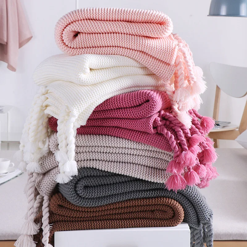 

Nordic Style Casual Knitted Blankets for Beds koc narzuta Pink Throw Blankets Sofa Bed Cover Plaids Bedpread Gifts for Women