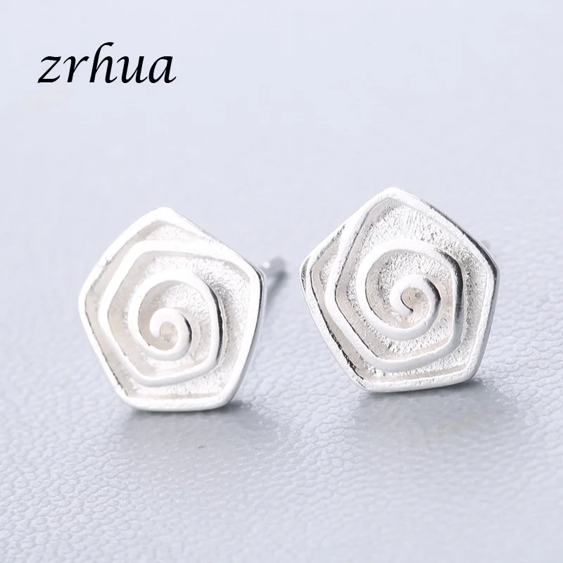 spiral ZRHUA 925 пробы серебряные Простые серьги-гвоздики подарок pendientes oorbellen букле d'oreille femmes Новая коллекция рождественские подарки - Окраска металла: spiral