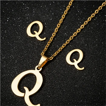 Q necklace sets Yiustar модное простое алфавитное ожерелье s для женщин из нержавеющей стали ожерелье цепь A-Z ожерелье с буквенными подвесками индивидуальный подарок - Окраска металла: Q necklace sets