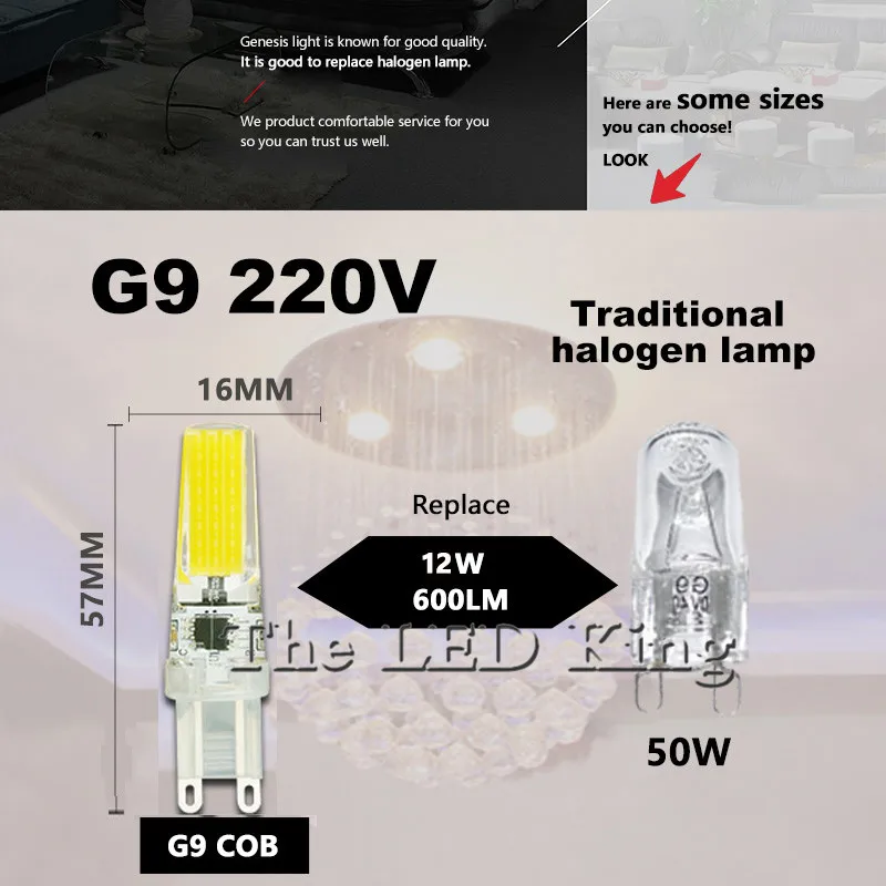 Лучшая цена G9 светодиодный Лампа 220V 9W 12W COB SMD затемнения светильник ing заменить