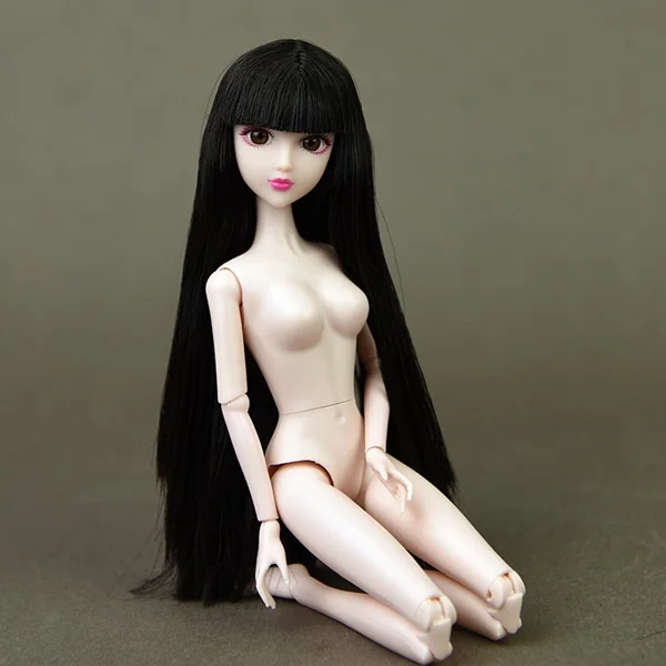 Black 1 1 шт. 12 дюймов голая подвижная 16 шарнирная кукла DIY с 3D реальными глазами и кукла с длинными волосами голова для 30 см 1/6 BJD кукла девочка игрушка Подарки - Цвет: Black 1