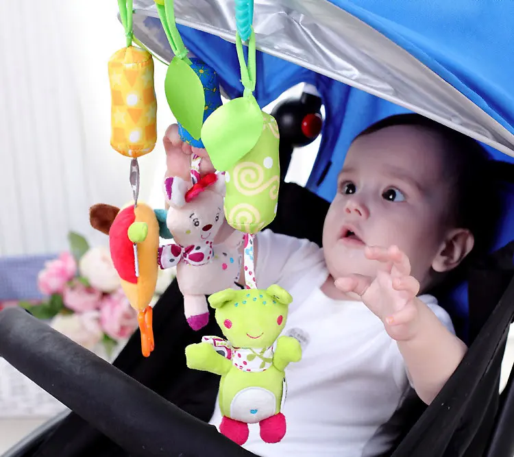 Cute Cartoon Animal Pendant Baby Stroller Cribs Toys Soft Plush Appease Doll Rattles For Infant Toddler Hanging Bed Bell Gifts