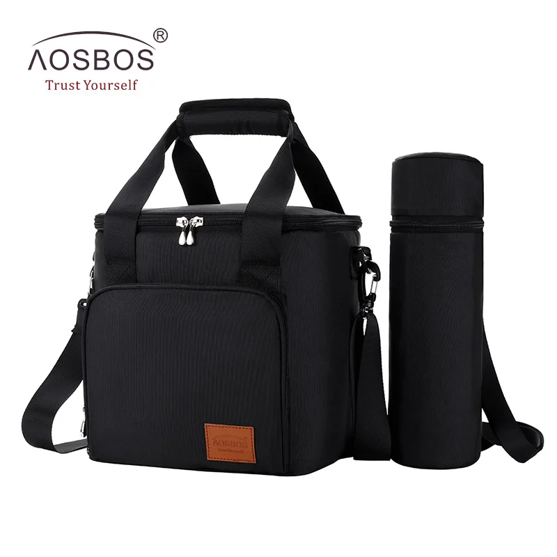 Black set Aosbos, Портативная сумка-холодильник на плечо, термоизолированные сумки-тоут, большие сумки для хранения еды, сумки для путешествий, для взрослых, одноцветная сумка для пикника, ланча - Цвет: Black set