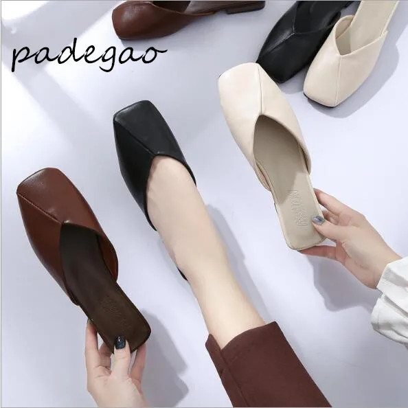 Women's Slippers Flat-bottomed Sandals Outside Wearing Baotou Low-Headed Square Shoes A186 | Обувь
