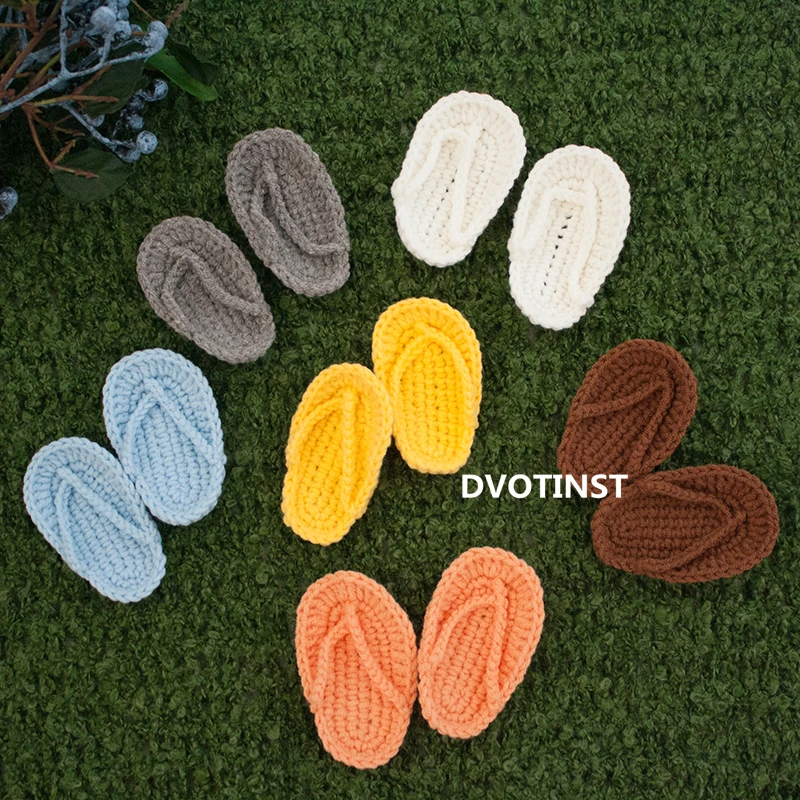 Dvotinst Newborn Photography Props Baby Knit Crochet Mini Slippers Little Flip Flop Bebe Studio Shooting Photo Prop Accessories | Мать и
