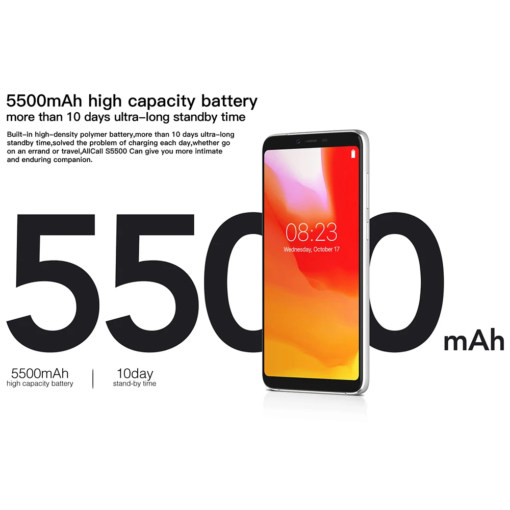 AllCall S5500 мобильный телефон 5,99 дюймов Android 8,1 2+16GB 5500 мАч батарея MTK6580M 4 ядра 13MP камера OTG 3G смартфон