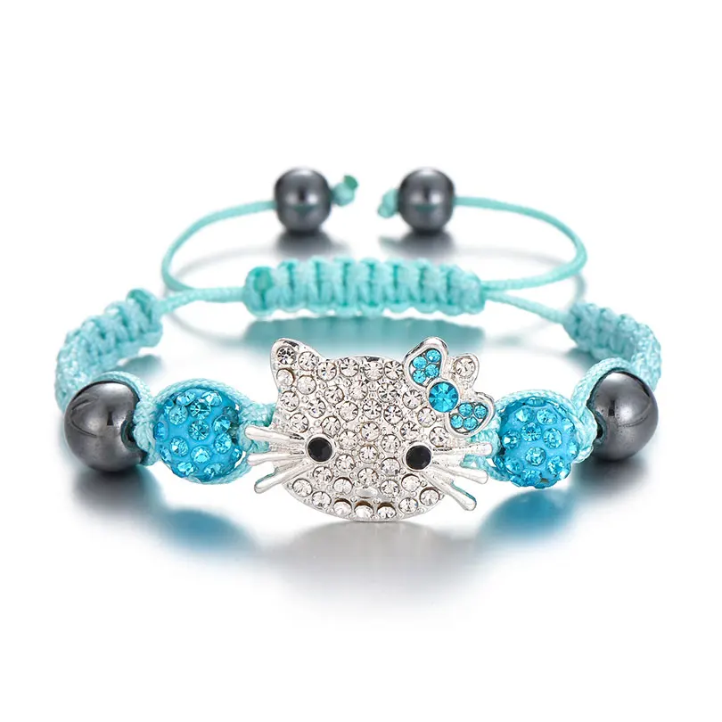 Blue-Silver Neovivi прекрасный детский браслет с кошкой, очаровательные стразы, круглые хрустальные бусины, многоцветные плетеные браслеты, детские украшения своими руками - Окраска металла: Blue-Silver