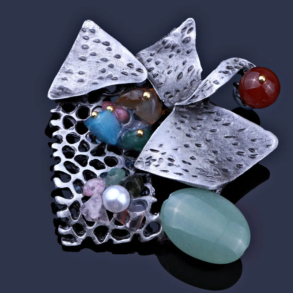 FARLENA Jewelry Black Gun Plated Natural Stone Elegant Brooches for Women Vintage Brooch pins | Украшения и аксессуары