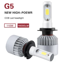 G5 светодиодный H4 H7 H11 COB Светодиодный фар автомобиля лампы комплект 110W 16000LM H1 H13 9005 9006 9007 6500K 12V светодиодный автомобильных фар Противотуманные фары