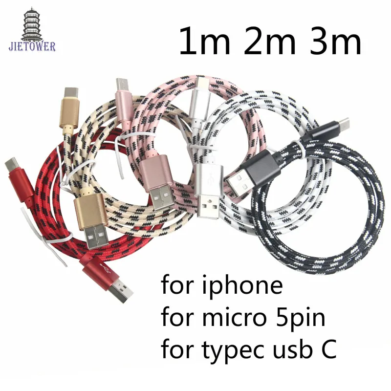 50 шт./лот USB кабель для подсветки/Micro USB/Type C 1 м 2 3 быстрое зарядное устройство iPhone X