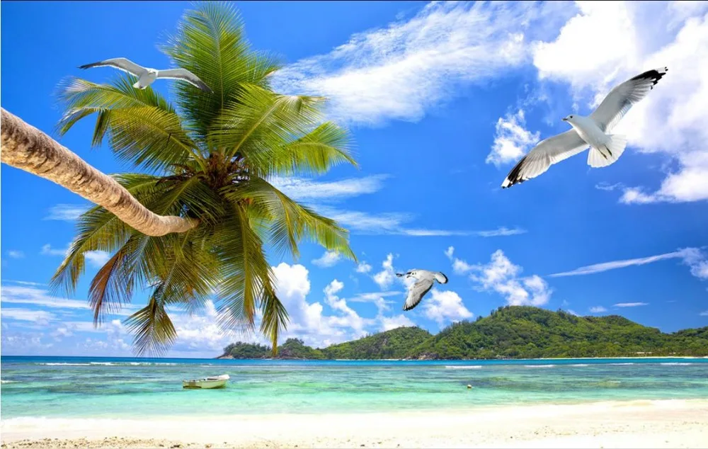 

Custom 3d photo wall mural wallpapers for living room Beach Blue Sky White Cloud Ocean View landscape wallpaper mural