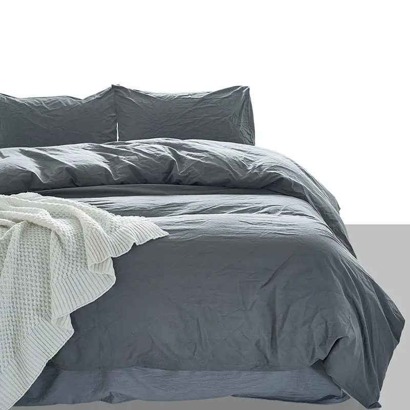 Bedding Three Piece Set Solid Color High Quality 100% Cotton Simplicity 3 Size Soft Duvet Cover Pillow Case Water Scrubbing | Дом и сад