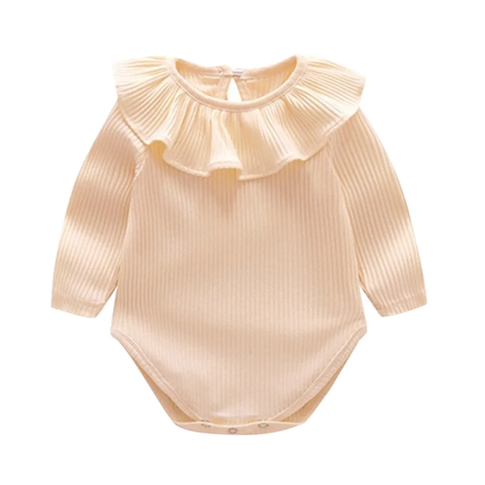 Beige Romper Лидер продаж, для маленьких детей для младенцев, для маленьких мальчиков и девочек Однотонные Ползунки с оборками Детские комбинезоны Костюмы; Прямая поставка; одежда для малышей - Цвет: Beige Romper