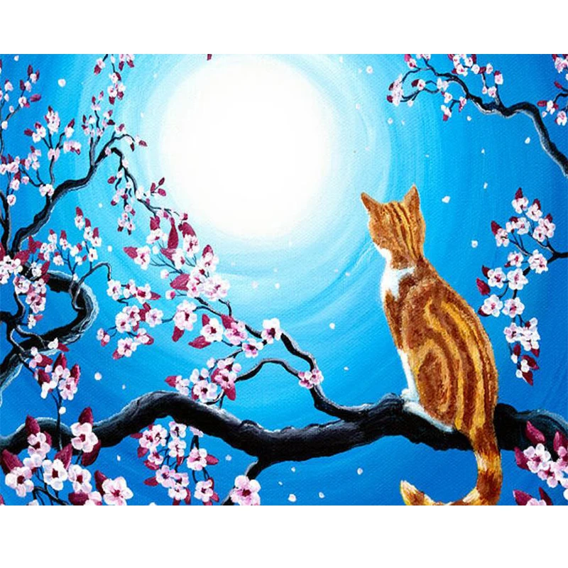 5D cat and flower diamond painting cross stitch Full Square embroidery wall sticker kit | Дом и сад