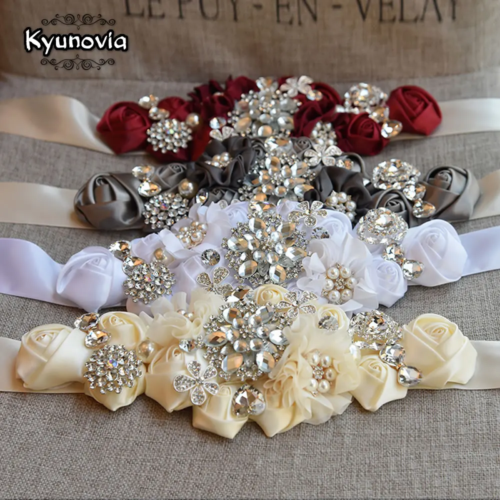 Свадебные пояса Kyunovia с кристаллами атласные цветы аппликацией свадебный пояс