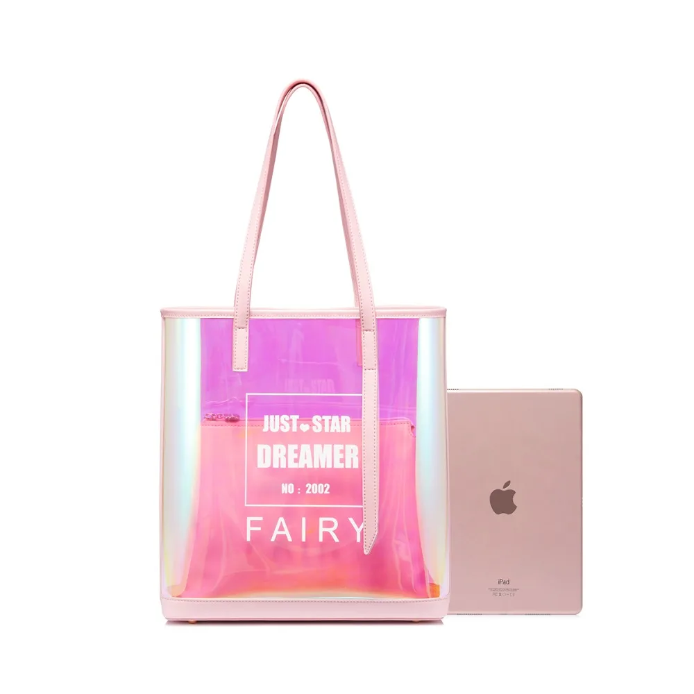 JUST STAR Brand Women's TPU Shoulder Bags Female Transparent Beach Summer Handbags Ladies Fashion Colorful Jelly Tote Purse | Багаж и