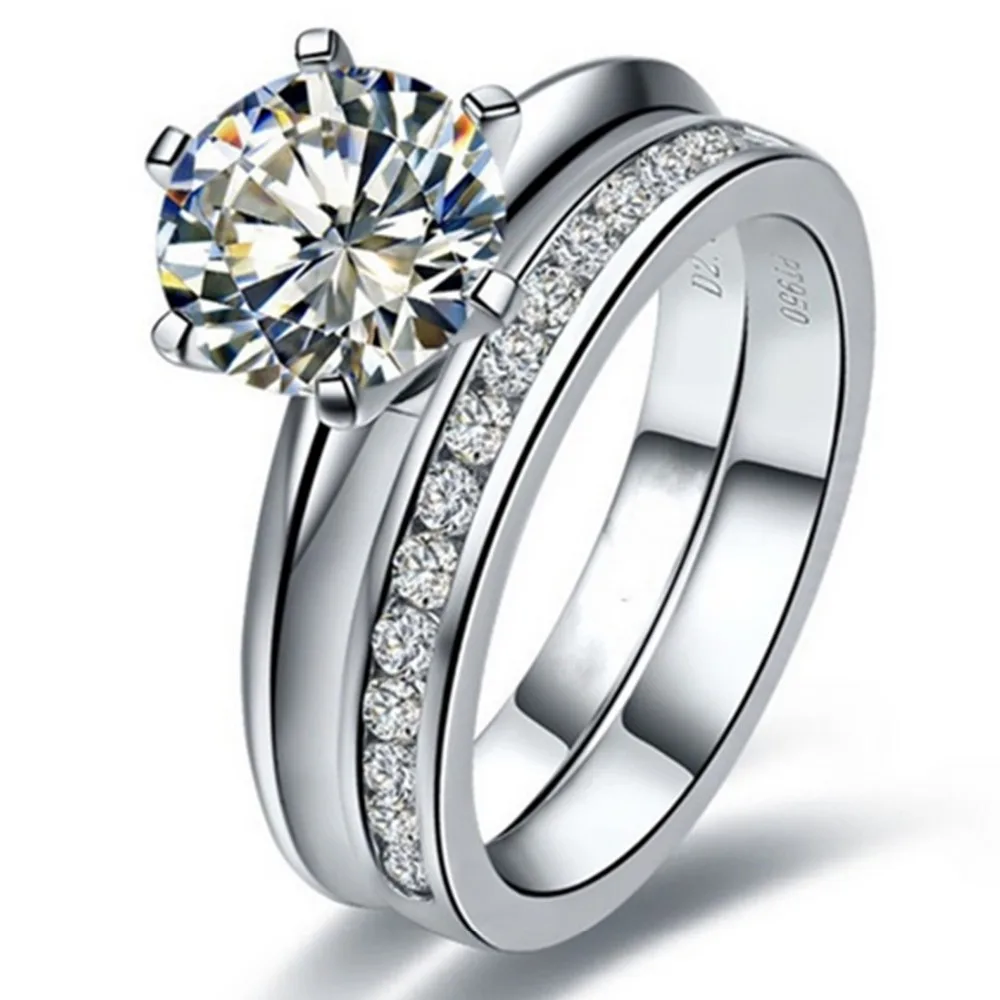 

Platinum 950 Rings Set for Women 3CT Diamond Ring Solitaire Prongs Luxury Engagement Ring PT950 Wedding Band Semi Mount