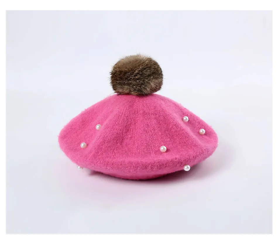 REAKIDS Детские шапочки шляпы детские для Девочки Зимние береты теплые перламутровые помпоны шапка для детей вязаные шапочки Skullies шапочки детская шапка