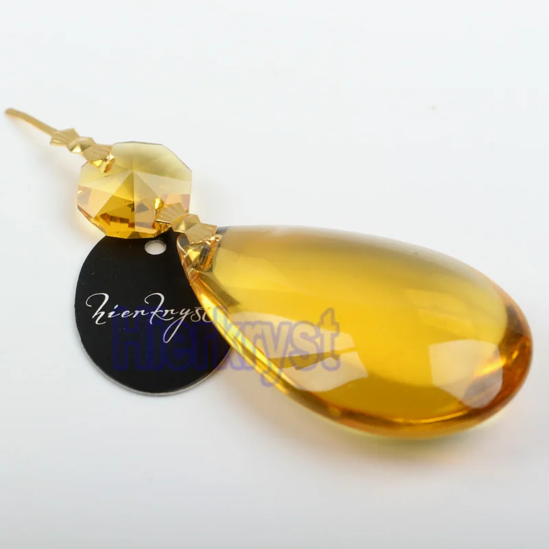 HIERKYST 10 pcs K9 Glass Crystal Prisms Pendants Chandeliers Parts Lustres Rainbow Lamp Lighting Hang Drops Golden 50mm #1947-3B | Лампы и