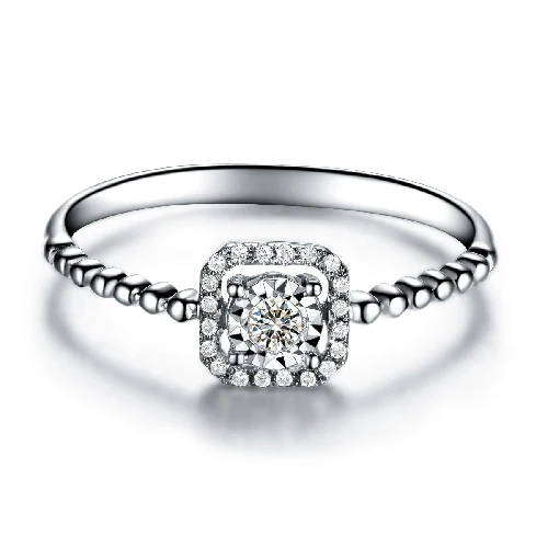 0.04ct Natural Diamond 18k White Gold GVBORI Brand Women Ring Wedding Square Design | Украшения и аксессуары