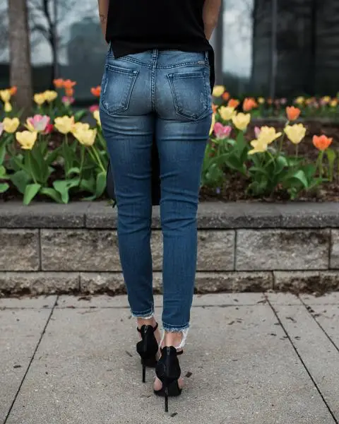

Fashion Women Pencil Pants Pleated Long Jeans Slim Pleated Ripped Hole Stretch Denim Skinny Pants Casual Dancer Girl Trousers