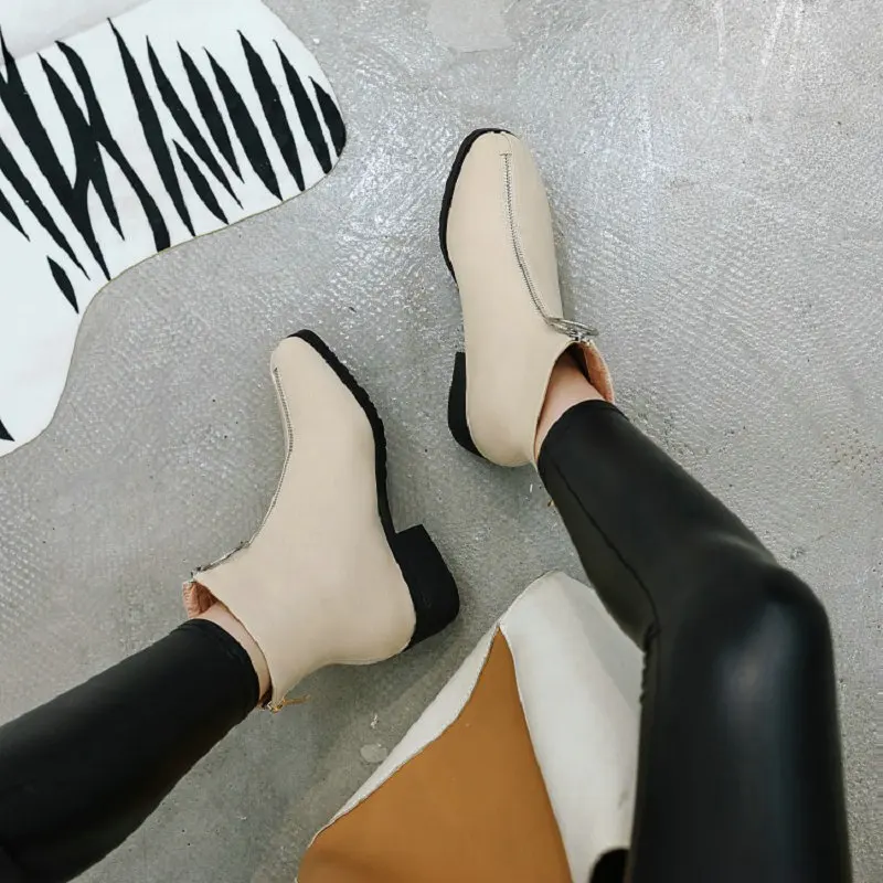 Женские ботильоны на молнии с острым носком толстом каблуке размеры 34-43 | Обувь