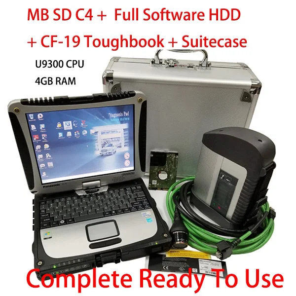 C4 HDD CF19 Case A+++ Качество MB Star C4 SD Подключение с программным обеспечением,09 V SSD ноутбук CF19 PC работа для диагностики ЗВЕЗДЫ c4 диагностический инструмент полный комплект - Цвет: C4 HDD CF19 Case