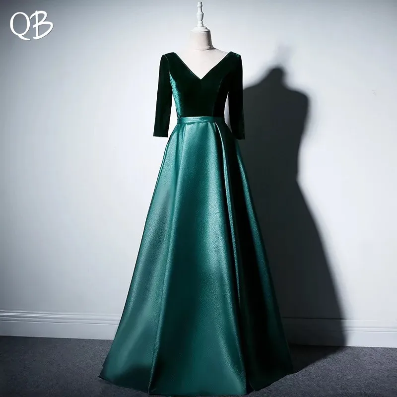 

Vintage Blue Red Green A-line Satin Velour Sleeves Evening Dresses 2020 New Fashion Formal Evening Gowns XH440M