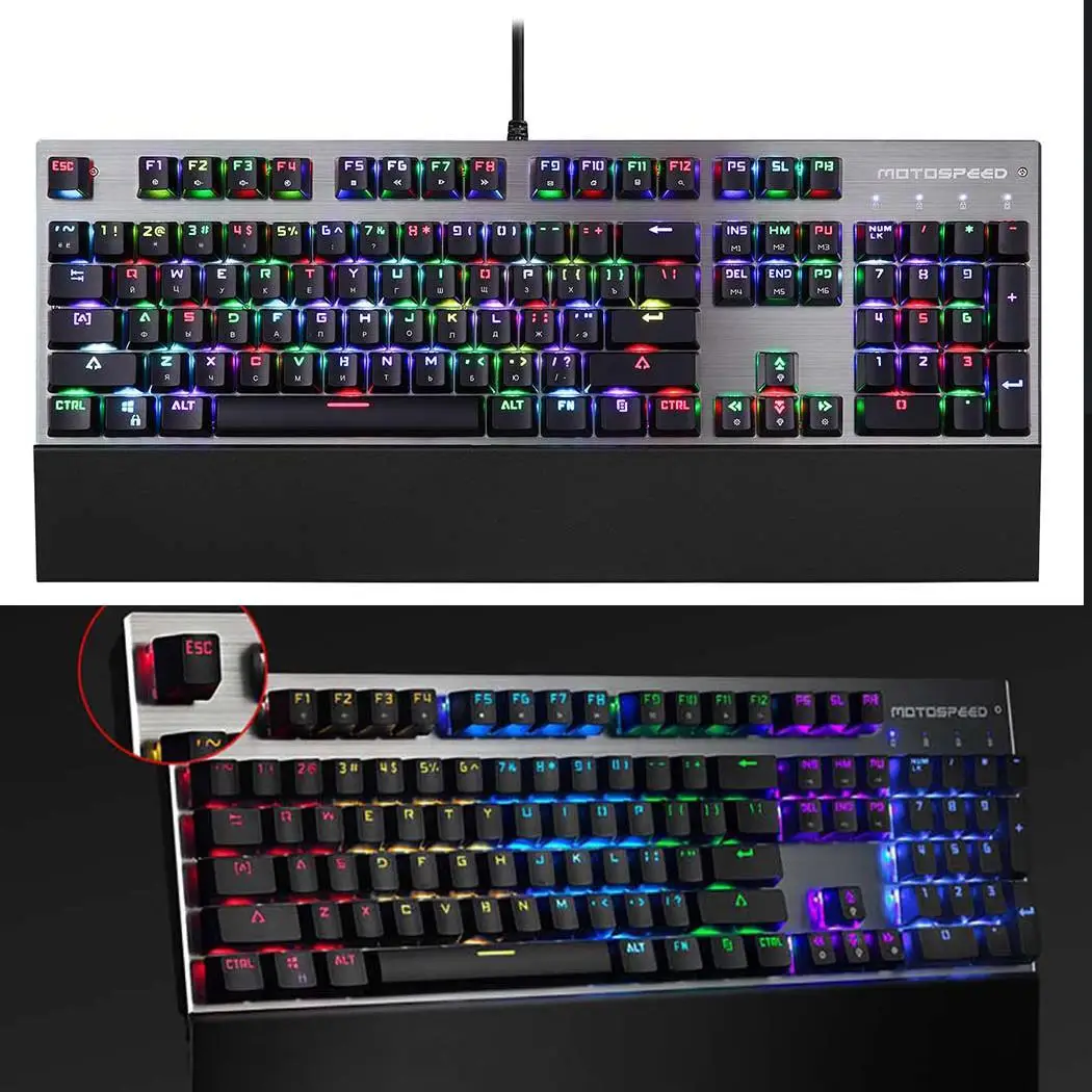 MOTOSPEED CK108 игровая клавиатура Проводная LED 104 клавиша RGB Gaming All. Черный настольный USB