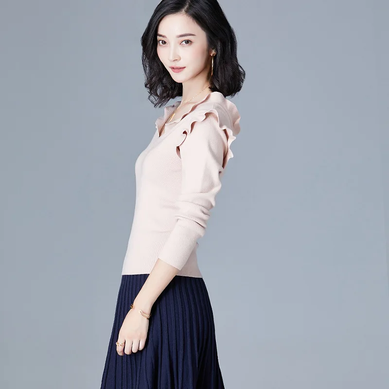 2018 Осенняя модная одежда новинка Кружевная блуза с v-образным вырезом и длинными