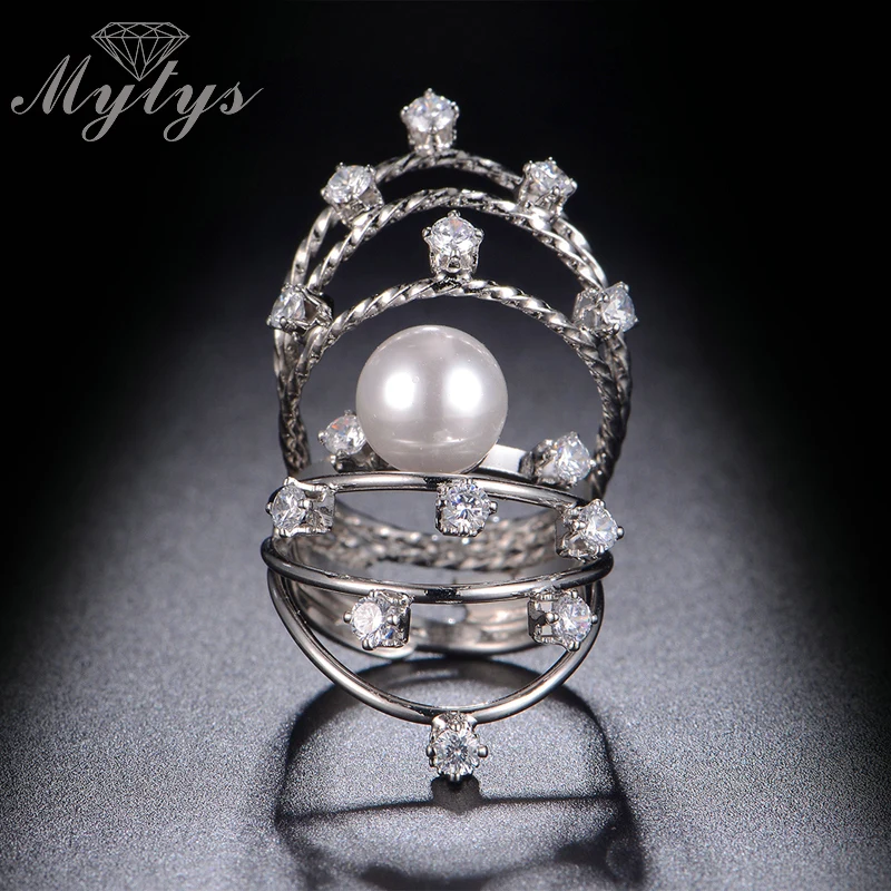 Mytys креативное многослойное кольцо с цветком сердцем и жемчугом на половину