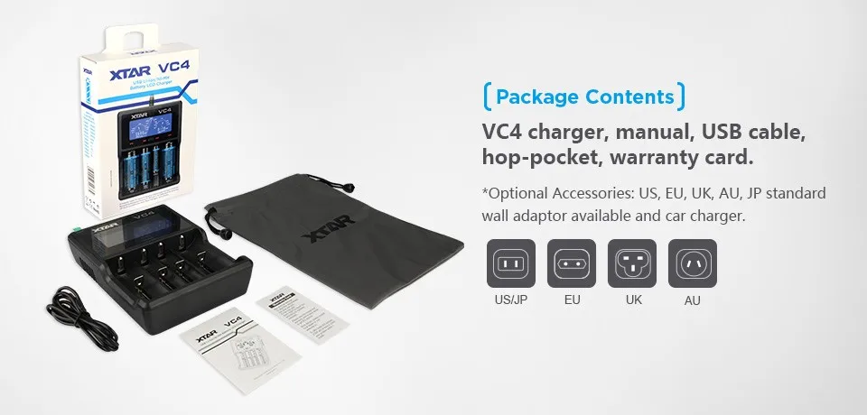 XTAR VC4 зарядное устройство для батареи 3,7 в Интеллектуальный литий-ионный 18650 26650 10440 16340 18350 26500 AA/AAA NiMH Зарядное устройство для литиевых батарей