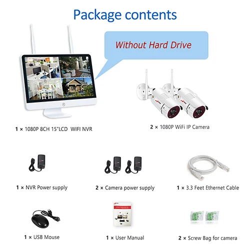 2PCS White ANRAN H.265 8CH NVR 15 дюймов монитор 4 шт 2 шт 2.0MP 36IR Открытый 1080 P ночного видео Беспроводной Камера безопасности Системы 1/2/3 ТБ HDD - Цвет: 2PCS White
