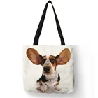 Уникальная сумка с изображением животного, женская сумка из эко льна с принтом в виде собаки, складная, повседневная, большие сумки для ежедневного использования